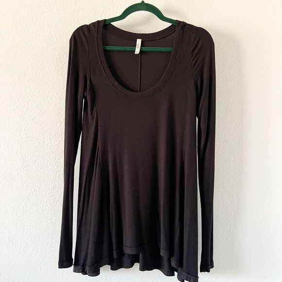 Free People Shirt Womens X-Small Black Ribbed Knit Long Sleeve Scoop Neck Tunic - Picture 1 of 6